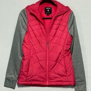 Women's Red and Gray Puffer Jacket